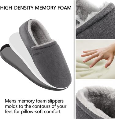 Чоловічі мокасини-домашні тапочки Riehmot з м'якою підошвою з гуми, з підкладкою Sherpa, теплі, з м'якою піною Memory Foam, сірі, розмір EU 42-47