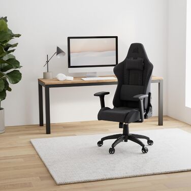 Ігрове крісло Corsair TC100 Relaxed, тканинне, ергономічне, з лендепідтримкою та подушкою з пам'яттю, регульовані підлокітники, сірий/чорний, сталевий каркас