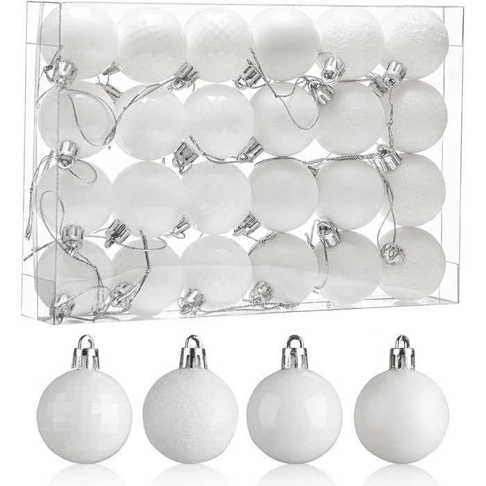 24 штуки новорічні кулі для ялинки 4 см, пластик, міцні, для декору ялинки