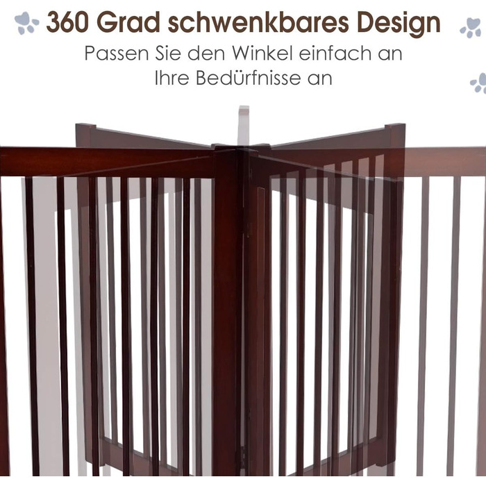 Захисний бар'єр для собак COSTWAY 76 см, 4 панелі, дерев'яний з хвірткою, для дому, дитячий, складний, коричневий