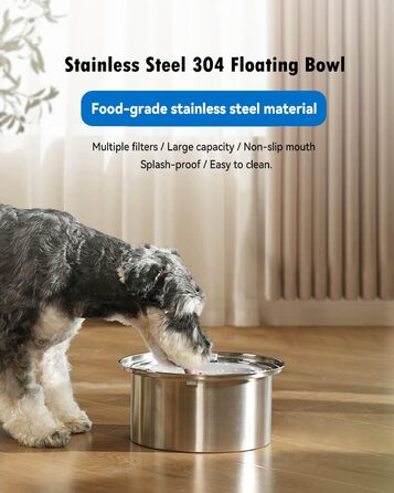 Нержавійна миска для собак з захистом від протікання, 2L Преміум миска для води для собак та котів, миска для пиття без обливання, великий об'єм 2L (3L об'єм)