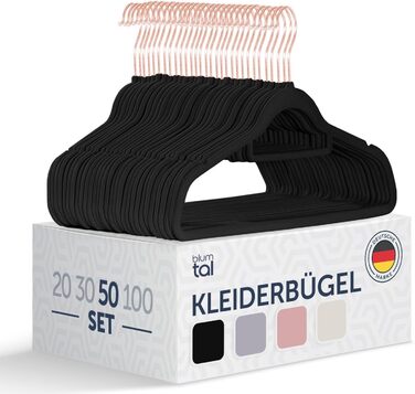 Blumtal Clothes Hangers 50 Pieces - Velvet Clothes Hangers 360° Rotatable and Load-Bearing - Space-Saving and Non-Slip Clothes Hangers - Black Clothes Hangers with Velvet Cover - Velvet Hangers - Black Velvet Clothes Hangers