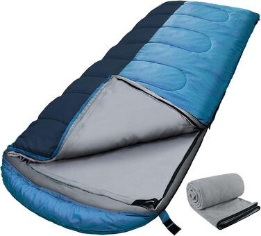 Спальний мішок Outdoor для дорослих, зимовий, машинного прання, водонепроникний, 3-4 сезони, з компресійним мішком, для кемпінгу, походів, подорожей, 0°C, комфорт, синій, 220x85CM