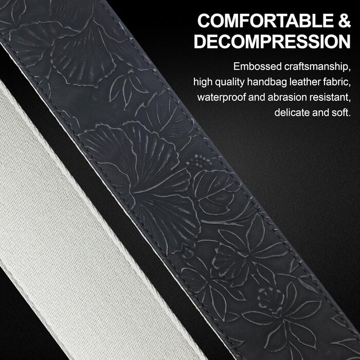 Гітарний ремінь Nefelibata з кишенькою для медіатора, 2.3 дюйми, веганська шкіра, стиль Porter, 60-ті, вестерн, вінтаж, регульований (42-66 дюймів), чорний