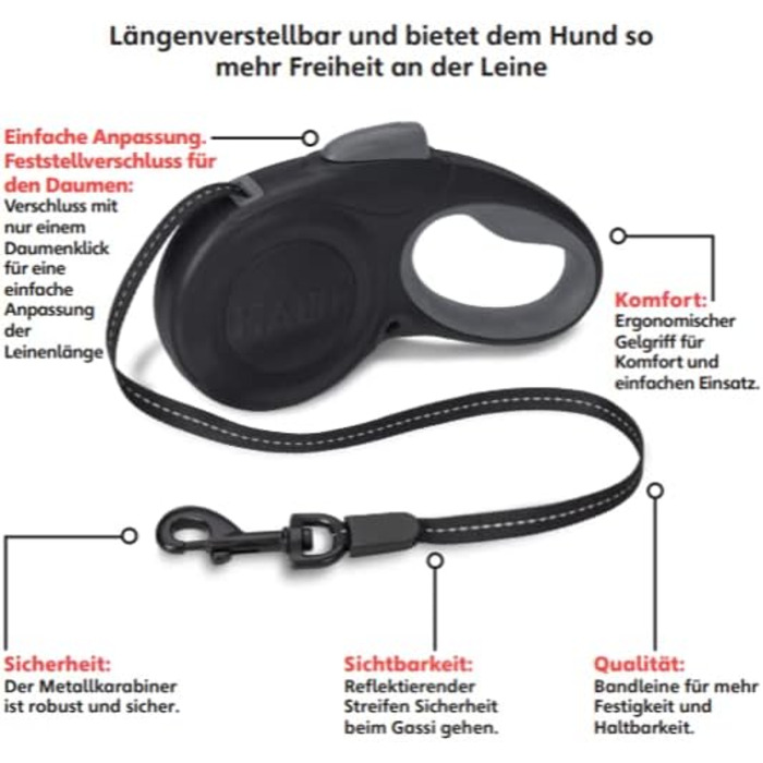 Рулетка для собак HALTI Rollleine, велика (L), чорна: безпечна та зручна повідкова рулетка для великих собак