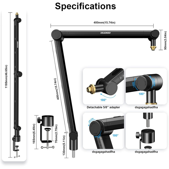 Кріплення для мікрофона Aokeo AK-48 – підходить для Shure SM7B, Blue Yeti, HyperX QuadCast та інших