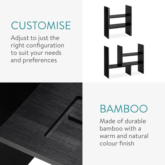 Navaris Acacia Desk Organizer 64x15.5x40 - Desk Shelf Organization System Adjustable - Corner Shelf for Kitchen Office Bathroom Shelf Attachment - Natural (Black)