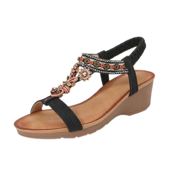 Босоніжки жіночі Slingback ортопедичні літні, чорні 42 EU. Комфортні сандалі з м'якою устілкою для широкої ноги (Hallux Valgus), пляжні, в стилі бохо.