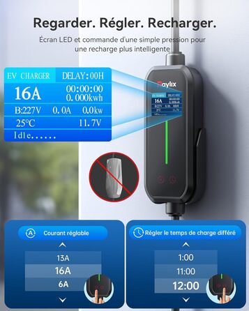 Raylix 2026 Neu 11kW Wallbox для електромобіля Typ 2 з кабелем 8-16A (3 фази), лічильником електроенергії, регулюванням струму та відтермінованим заряджанням + кабель CEE 16A - Typ 2 (5м)