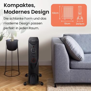 Електричний масляний радіатор Pro Breeze 2500W з таймером, 3 режими, термостат, захист від перегріву, білий/чорний