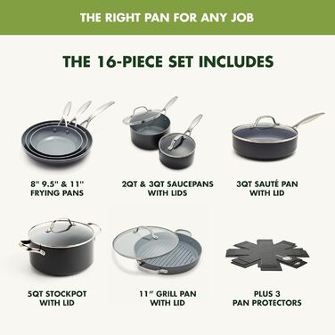 GreenPan Valencia Pro 16-Piece Cookware Set with Harteloxed, Healthy, Ceramic Non-Stick Coating, PFAS-Free, Induction, Dishwasher Safe, Oven Safe, Gray Cookware Set