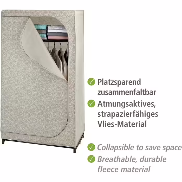 WENKO Wardrobe Model Balance with Shelf and Clothes Rail, Fabric Wardrobe for Dust-Free Storage of Textiles, Metal Frame, Breathable Non-Woven Material, 90x160x50 cm, Taupe