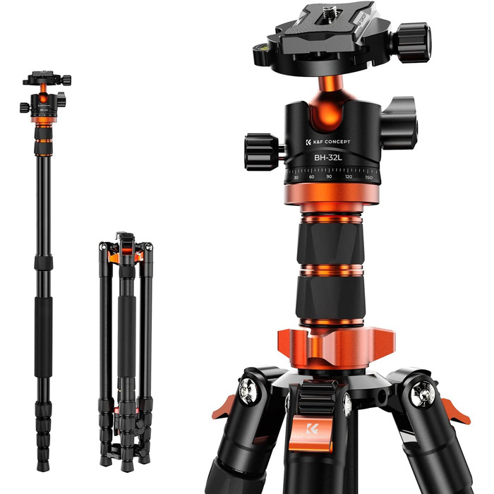 Штатив K&F Concept 152 см з карбону, легкий трипод з гнучким кульковим голівкою 360°, різьблення 1/4'', сумка для DSLR камери A225C0+BH-25L