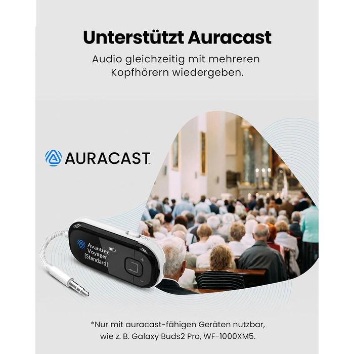Bluetooth-адаптер для літака Avantree Voyager з підтримкою Auracast, білий