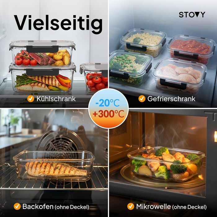 STOVY® Набори для приготування їжі Meal Prep Box - 5 контейнерів по 1040 мл з кришкою. Ідеально для повного раціону. Контейнери для зберігання їжі, придатні для мийки, мікрохвильової печі та морозильника.