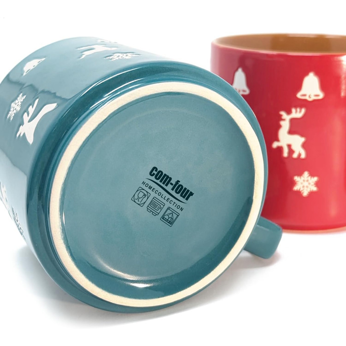 4 чашки для кави Com-Four® з кераміки з різдвяним дизайном, 250 мл (червоний/сірий/зелений/синій)