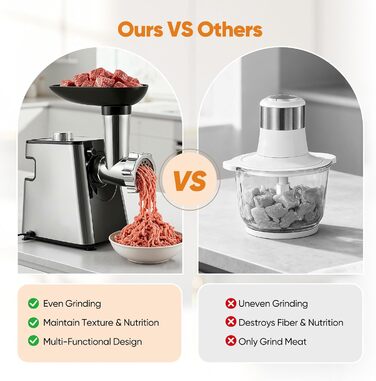 Електричний м'ясоруб 2800 Вт з насадками для овочів та сиру, кухонний комбайн 5-в-1 для м'яса, овочів, сиру та приготування ковбас