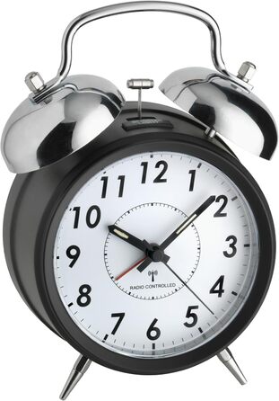 TFA Dostmann Nostalgia Radio Alarm Clock, Metal Double Bell, 60.1503, with Backlight, Easy-to-Read, Multicolor, L 130 x W 70 x H 180 mm