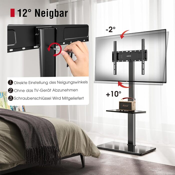 AOKCOS TV Stand - Adjustable Swivel & Tilt Floor Stand for 32-70 inch TVs (up to 40kg, VESA 400x400mm) - Black