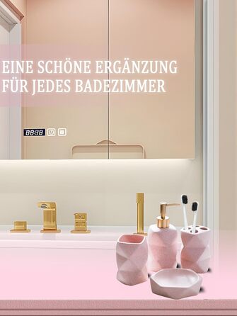 Набір для ванної кімнати 4 предмети, кераміка, рожевий: дозатор для мила, мильничка, стакан для зубних щіток, підставка для зубних щіток - декор для ванної