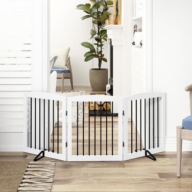 Захисний бар'єр для собак, сітка-перегородка для дому без свердління, металева та дерев'яна, складна, біла, 4 панелі