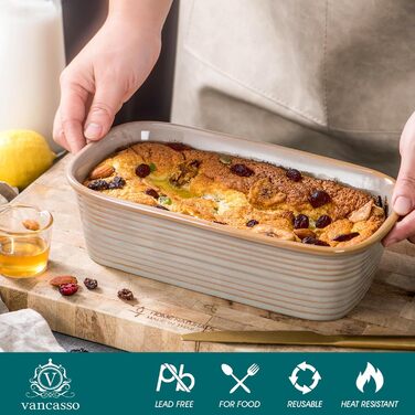 Casserole dish, PRESTI vancasso baking dish made of stoneware, 1-piece rectangular lasagna dish baking dish for bread, lasagna, pizza cake