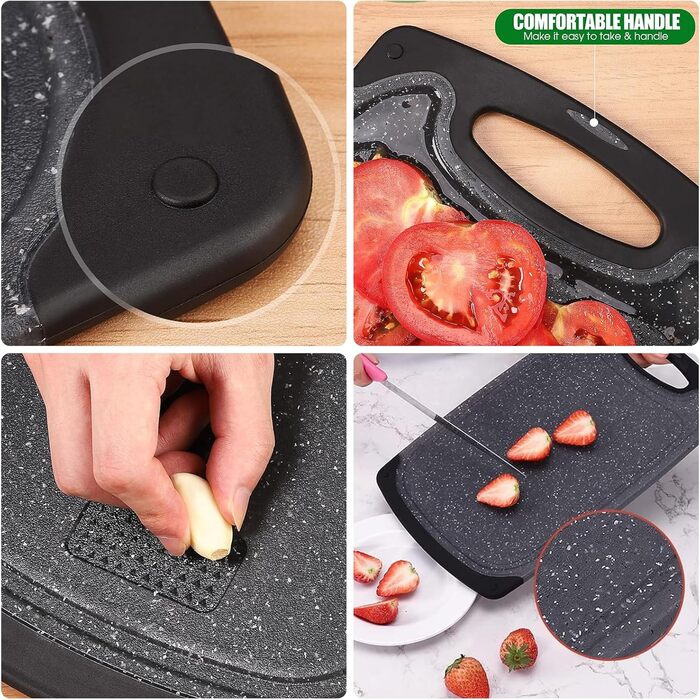 Набір дощок для нарізання з пластику з імітацією мармуру, з жолобками для соку та неслизькими ручками, 3 шт., BPA-Free, мармур, професійні, придатні для миття в посудомийній машині