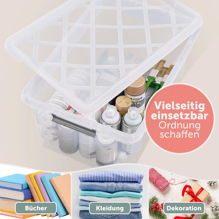 Blumtal Storage Box with Lid 32L Made of Plastic - Storage Boxes 36.5x36x26.5 cm - Storage Boxes Made of 100% New Material with Closure Clips - Storage Boxes with Lid (40 Liter, 4-Piece Set)