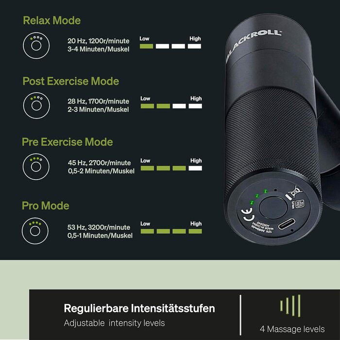 BLACKROLL® Масажер для м'язів та фасцій Fascia Gun - Міні масажер з USB-C, 4 насадки, 4 рівні інтенсивності, для зняття болю та розслаблення