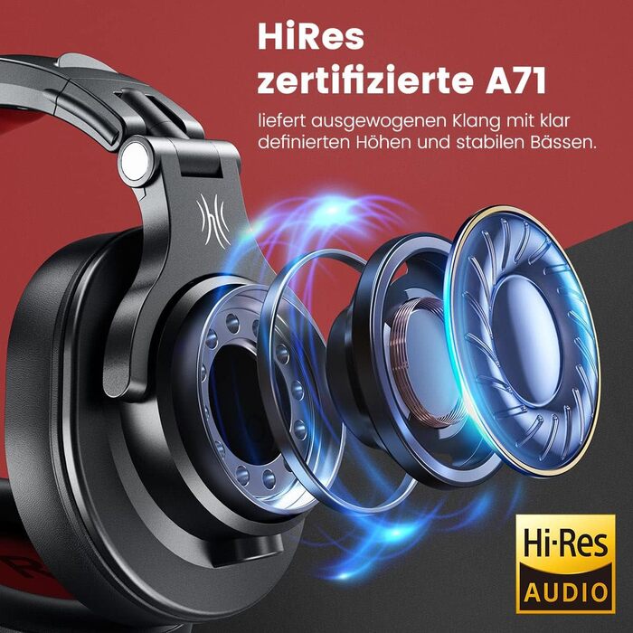 OneOdio A71: Професійні навушники Over-Ear для DJ та студійної роботи, з кабелем, Share Port, червоний