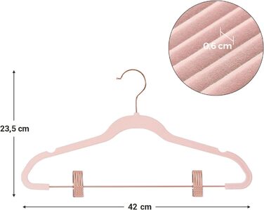SONGMICS Clothes Hangers, 24 Pack, 42 cm, Clothes Hangers with Adjustable Clamps and Gold-Colored Hooks, Non-Slip, Space-Saving, for Skirts, Light Pink CRF14PK24, Standard, Pink (Light)