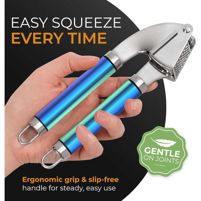 Пресс для часнику ORBLUE з нержавіючої сталі – преміум якість, з силіконовим очищувачем та щіткою, міцний та придатний для миття в посудомийній машині