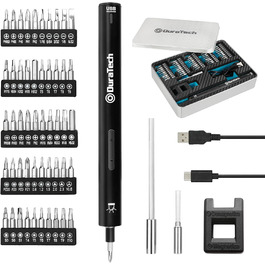 DURATECH Набір прецизійних електричних викруток з 50 бітами. Міні-набір електричних викруток 3,6 В з LED-підсвічуванням для годинників, ноутбуків, окулярів, іграшок. Ідеально для майстрів, DIY-ентузіастів та ремонту техніки.