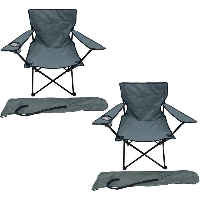 Крісло для риболовлі, стільчик для кемпінгу, складне крісло рибалки, режисерське крісло, темно-сірий, з підстаканником та сумкою