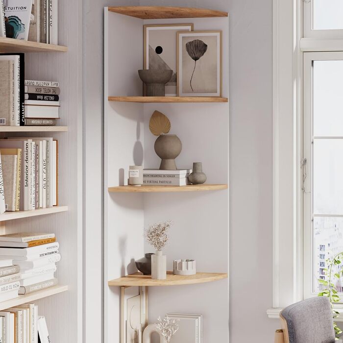Vicco Corner Shelf Ecki, Bookshelf, White/Goldkraft Oak, 30 x 60 cm (White/Goldkraft Oak, 180x40 cm)
