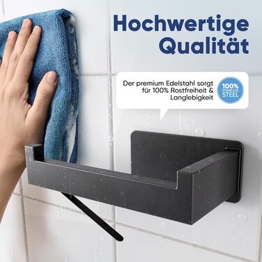 Тримач для туалетного паперу WOHNHELD Premium без свердління, з гальмом для розмотування, самоклеючий тримач з нержавіючої сталі для ванної кімнати та санвузла (чорний, відкриття зліва)