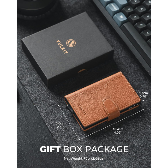 Чоловіче картхолдер VULKIT з RFID блокуванням, шкіряний, на 3 картки та віконце для ID, з магнітною застібкою, червоний (справжня шкіра Litchi)