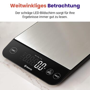 Etekcity Digital Kitchen Scale - 1g Precision, 10kg Capacity, LED Display, Tare Function, USB Rechargeable, Stainless Steel
