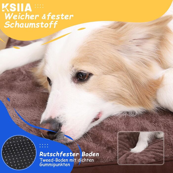 KSIIA Orthopedic Dog Bed for Large Dogs, XL Washable Dog Cushion Fluffy Dog Mat Dog Mattress with Removable Cover in 105x70x8cm (L 120 x W 75 x H 9 cm, Praline)