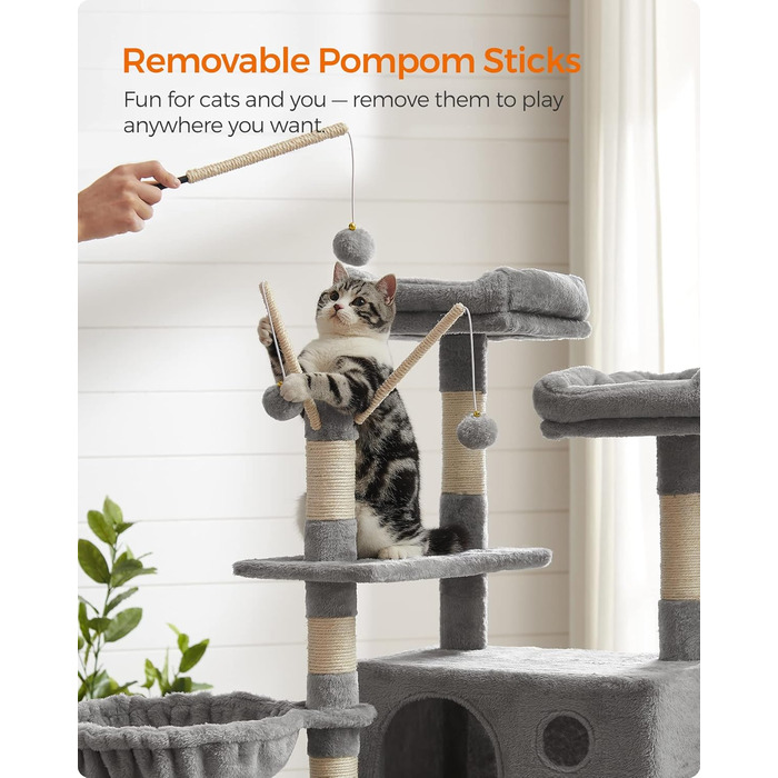 Драбина для котів Feandrea, XXL, 164 см, світло-сіра, PCT087W01