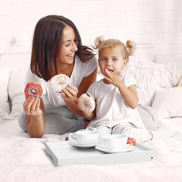 Столик-табурет Youpehom з розкладними ніжками, бамбук, для сніданку в ліжку, кухні, сервірування, дивану, їжі, як стіл для ноутбука, таця для перекусів, 2 шт., білий, 2 шт.