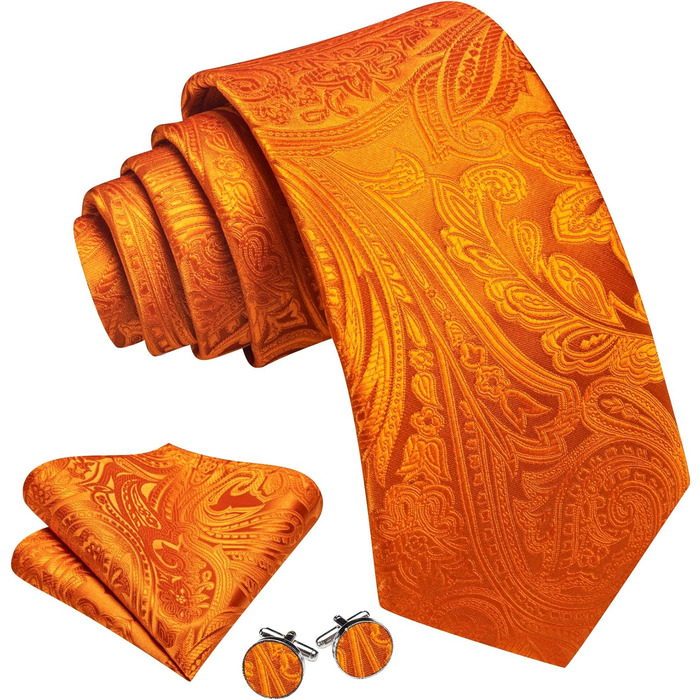Набір краваток, краваткова кнопка, нагрудна хустинка, запонки, для чоловіків Barry.Wang (Оранжевий)