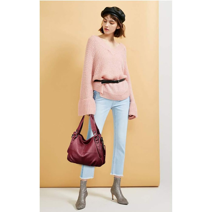 Жіноча шкіряна сумка-шопер велика червона Damen - сумка через плече, дизайнерська хобо-сумка