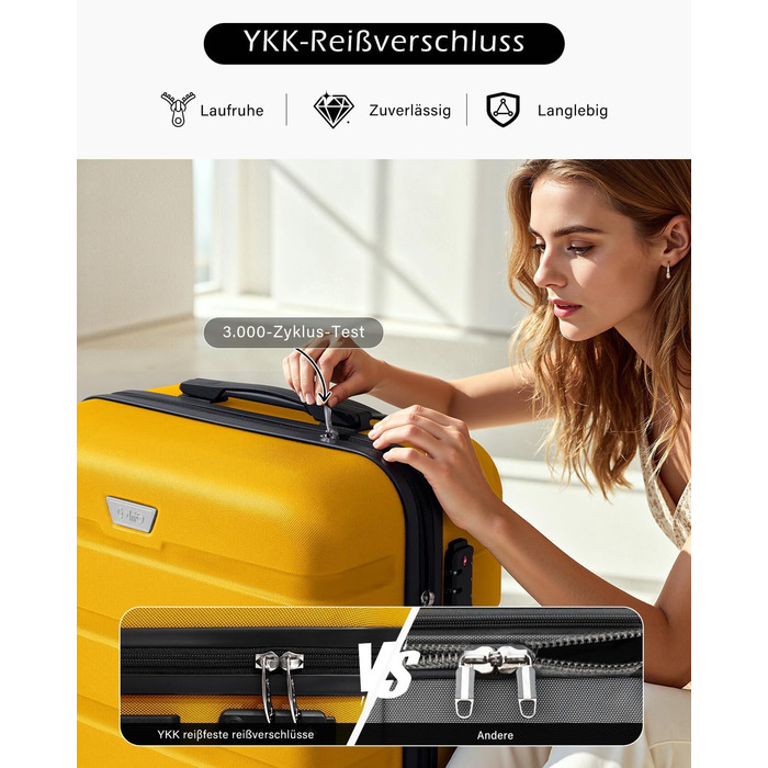 Набір валіз COOLIFE 3 шт. (M, L, XL) для сімейних та закордонних подорожей, ABS+PC, жорсткий корпус, 360° обертання, YKK блискавка, TSA замок, жовтий колір