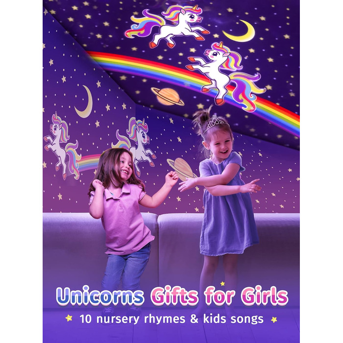 Star Projector for Kids with 15 Films, Music Box for Baby Girls with 10 Songs, 7-Color Night Light for Children, Star Projector Baby Gift for Girls, Kids Room Decoration
