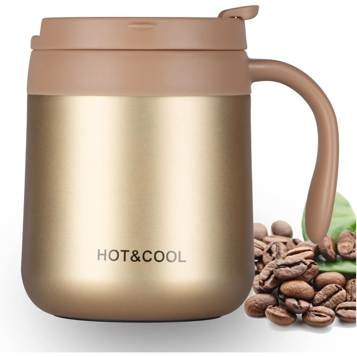 Термокружка з нержавіючої сталі 500 мл з кришкою та ручкою, подвійні стінки, вакуумна ізоляція, для подорожей та кемпінгу