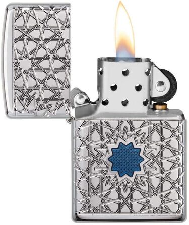 Zippo lighter with Arabic star pattern, high-gloss chrome finish, 49076, High-gloss chrome star, One Size