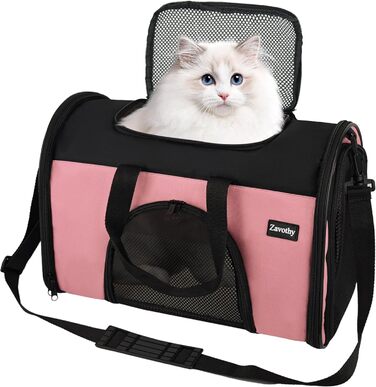 Транспортна сумка для котів та собак Zavothy, дихаюча та легка, з регульованим плечовим ременем, знімний м'який матрац (Рожевий, S)