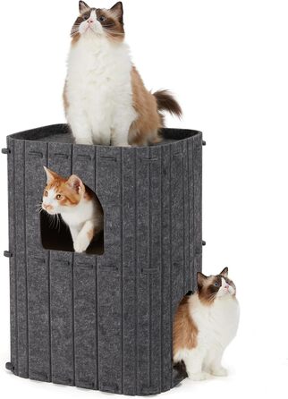 Cat Cave, Stable Cat Cave made of high-quality felt, 3-layer indoor cat house bed, Cat cave for sleeping, playing and hiding, Felt cave, 45 x 37 x 60cm, Large (dark gray)