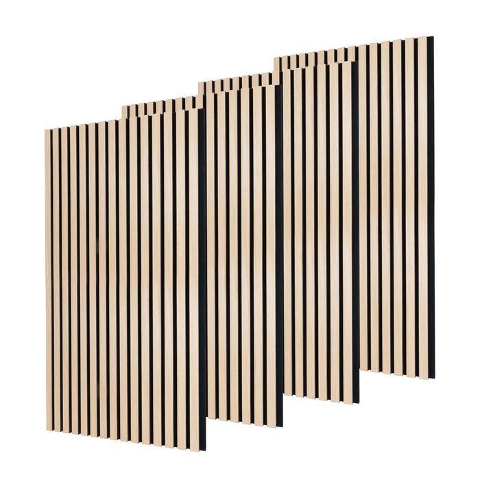 Акустичні панелі з дерева для стін 60x60 см, набір 4 шт, шумоізоляційні стінові панелі з ламелями для покращення акустики приміщення, колір світлий дуб